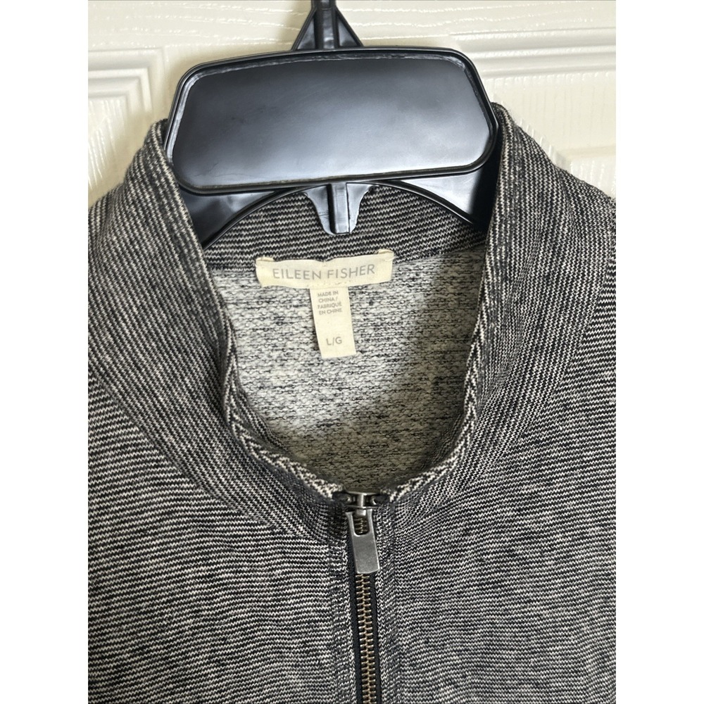 EILEEN FISHER Charcoal Gray Organic Cotton Hemp Microstripe Long‎ Jacket Large - Picture 3 of 8